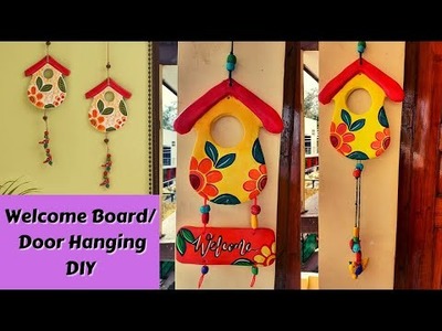 DIY Welcome Board. Front Door Hanging Idea using Old Cardboards???????? Easy Wall Decoration Ideas