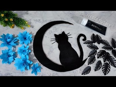 Unique cat and flower wall hanging craft | Paper craft for home decoration | Paper flower wall decor