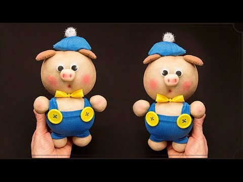 A funny piggy doll out of socks - toy with your own hands!