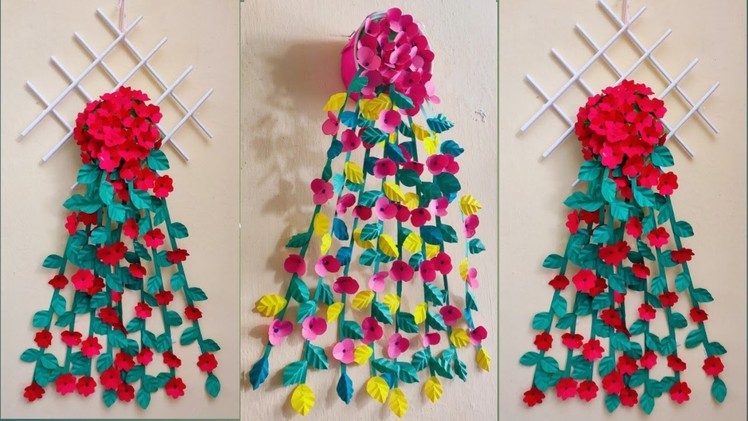 Colour paper flower wall hanging !! two beautiful paper wall hanging idea!! diy wall hanging