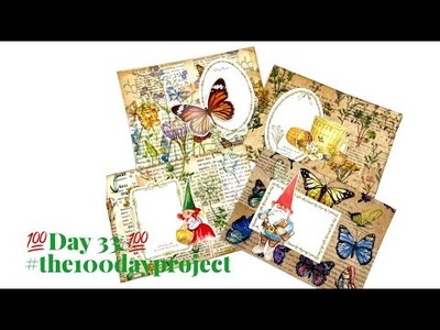 ????Day 33???? Garden Journalcards, using antique bookpages and decoupage napkins. #the100dayproject