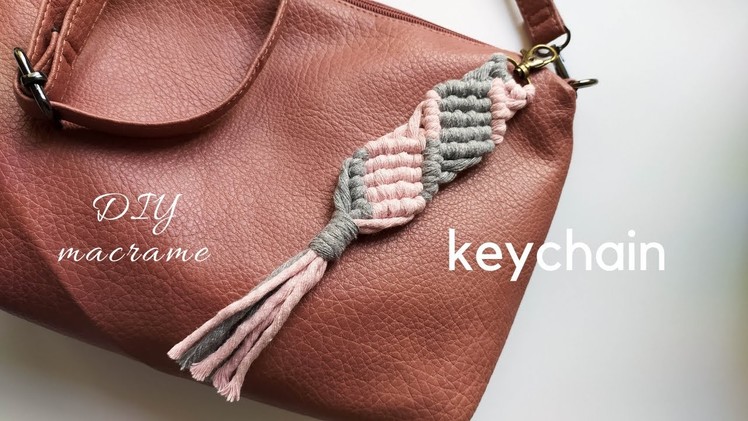 DIY macrame keychain tutorial, two - colored pattern, easy macrame key chain for beginners #74