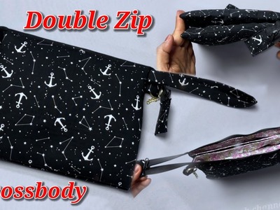 Diy Zip Crossbody Bag | How to Make Quick Tote Bag Making At Home | Double Zipper Pouch