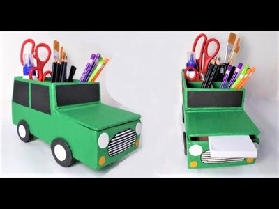 How to make Car pen. pencil holder || DIY  || Pencil. Pen holder out of Cardboard. Desk Organizer