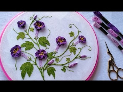Trumpet Flowers Hand Embroidery Tutorial and Design | Cast on Stitch | Blanket Stitch | Stem Stitch