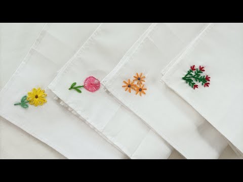 VERY EASY HANDKERCHIEF HAND EMBROIDERY DESIGNS FOR BEGINNERS WITHOUT HOOP????????