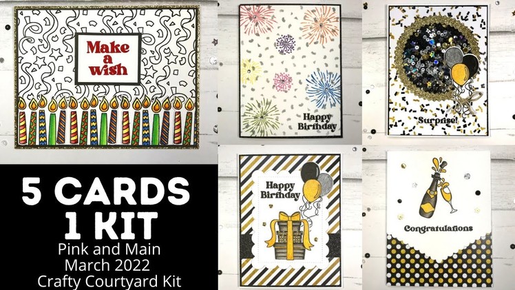 5 Cards 1 Kit | Pink and Main March 2022 Crafty Courtyard Kit | Black Tie Party