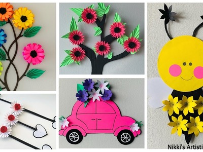 5 Quick easy wall hanging craft ideas. Flower wall decor. cardboard reuse ideas. DIY room decor
