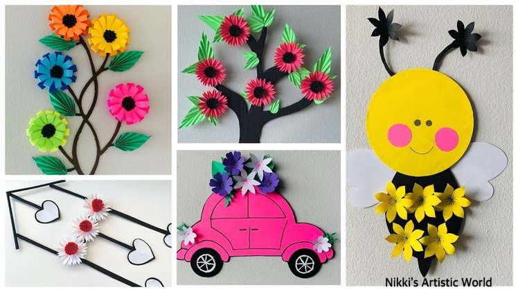 5 Quick easy wall hanging craft ideas. Flower wall decor. cardboard reuse ideas. DIY room decor