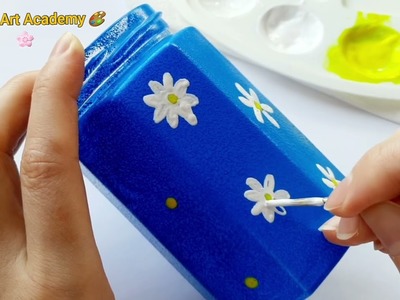Beautiful Flowers Painting on Glass ???? VASE from jar DIY easy tutorial ???? How to paint White Flower?