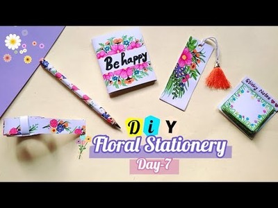 (Day-7)How to make floral Stationery set at home.DIY cute stationery set.flower Stationery