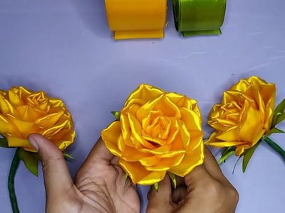 DIY | How To Make Rose Satin Ribbon Flower Easy | Tutorial Membuat Bunga Dari Pita Satin