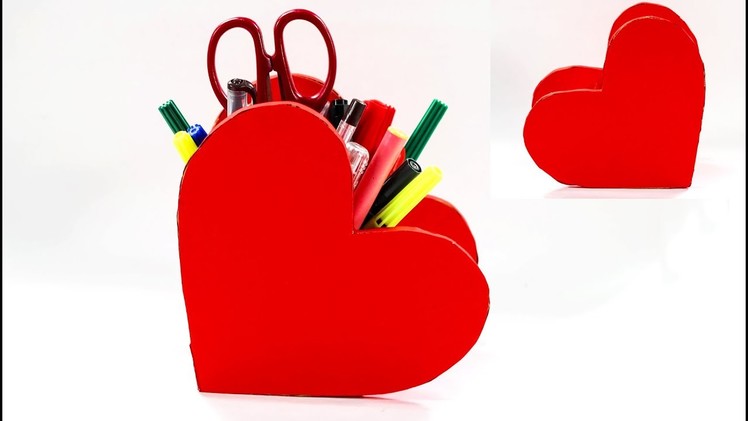 How to Make Pen Stand || Heart Shape Pen Holder || Paper Pencil Holder With Cardboard