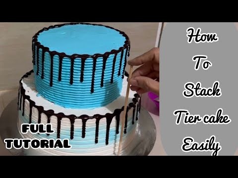 How to stack two tier Cake.Baloon topper cake.Double Layer Cake Decoration #cakeCake #cakedesign