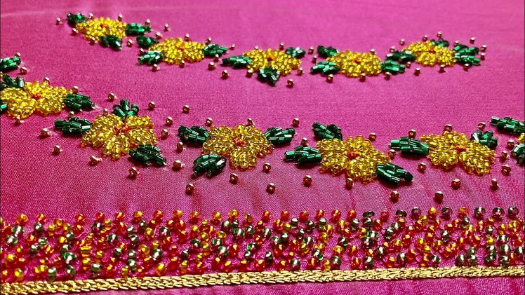 Sugar beads embroidery. Fancy blouse embroidery