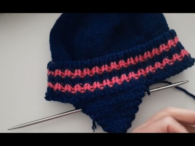 Tricot bonnet avec cache oreille pour enfant.knit hat with earflap for child (part 2)