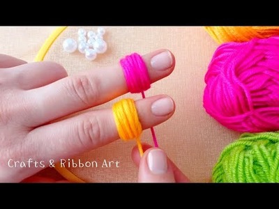 2 Beautiful Flower Craft Ideas with Wool - Hand Embroidery Amazing Trick - DIY Woolen Flowers