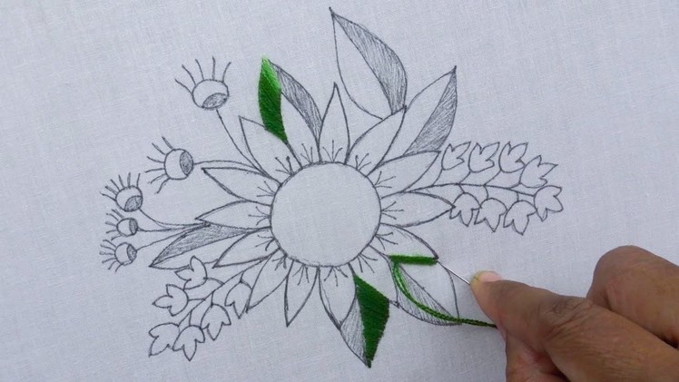 Beautiful Sun Flower Embroidery Tutorial, Unique Flower Embroidery Design New Idea, Flower Stitch