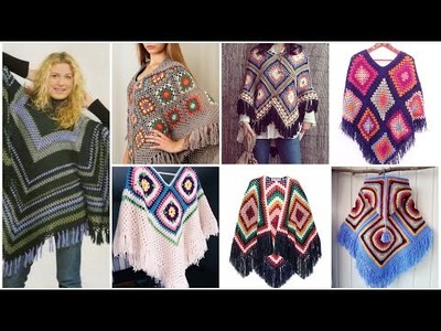 Boho Style Multicolored Granny Crochet Square pattern poncho designs