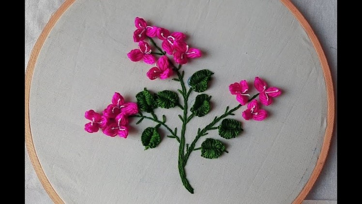 Bougainvillea Hand Embroidery | Flower embroidery tutorial and design | Popcorn lazy daisy stitch