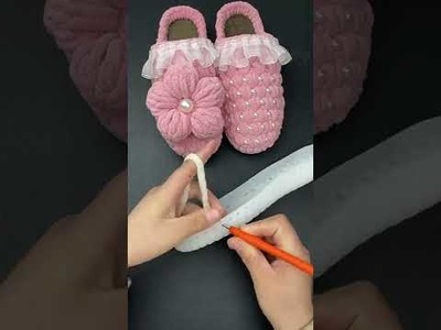 Crochet puff flower slippers #woven slippers