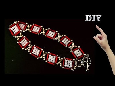 DIY beaded bracelet. Elegant beading pattern. Beading tutorial