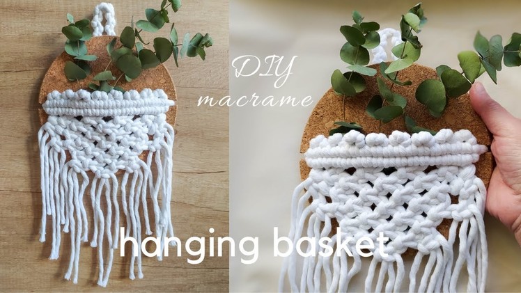 DIY macramé hanging basket tutorial, wall hanging macrame basket with flat back