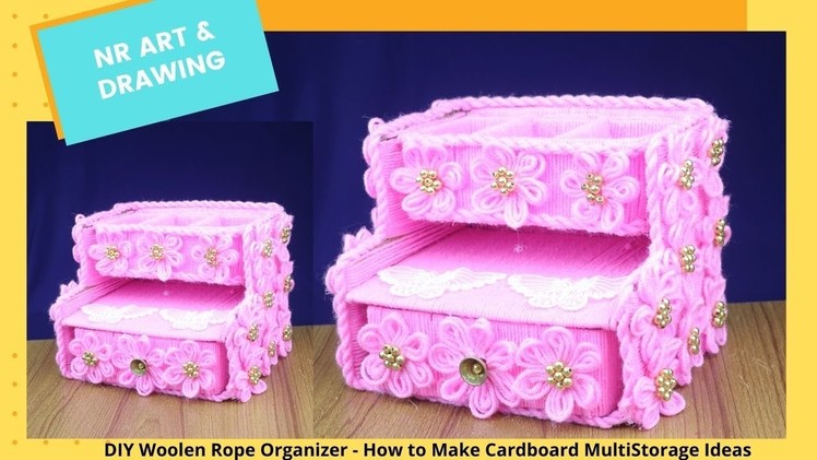 DIY Woolen Rope Organizer - How to Make Cardboard Multistore Ideas - Best out of waste