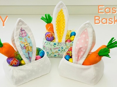 Fabric Easter Basket  with Bunny Ear Handles - Easy DIY