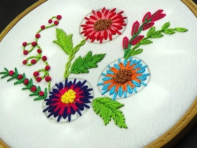 Hand Embroidery | Double Colour Lazy Daisy Stitch Flower | Flower Embroidery Tutorial For Beginners