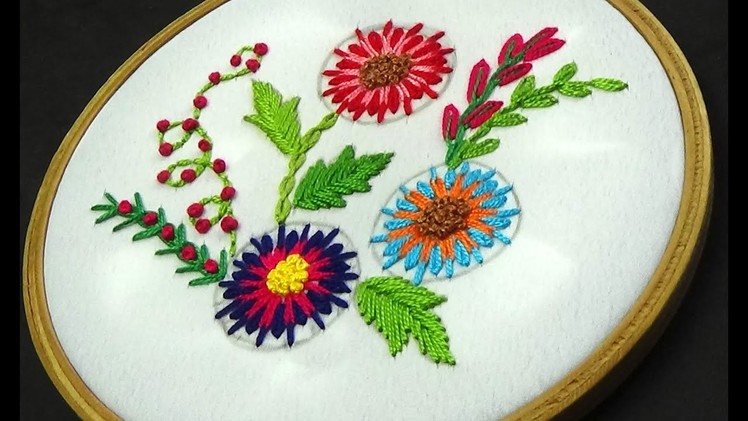 Hand Embroidery | Double Colour Lazy Daisy Stitch Flower | Flower Embroidery Tutorial For Beginners