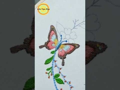 Hand Embroidery: Butterfly.Amazing Embroidery Stitches For Beginners.Guide to Sewing. #shorts
