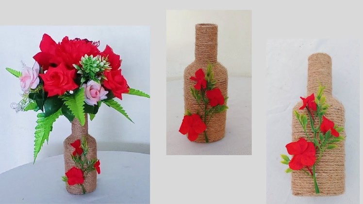 How To Make A Flower Vase From Plastic Bottle | Yarn Wrap Vase #diy