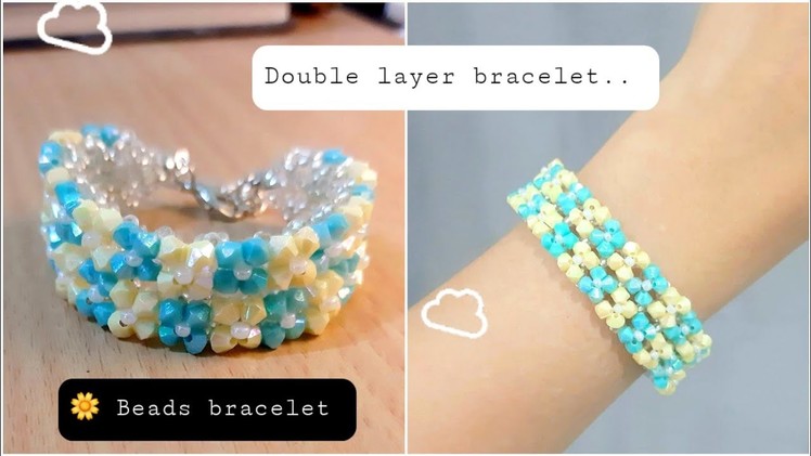How to make double layer beaded flower bracelet????|| DIY Beaded flower bracelet tutorial.