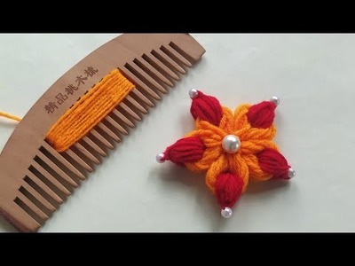 Making Hand Embroidery Flower from Woolen Yarn with Hair Comb | Easy Sewing Hack