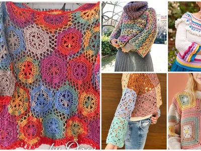 New Granny Crochet pattern multicolored yarn Top.crop Top.tunic top designs