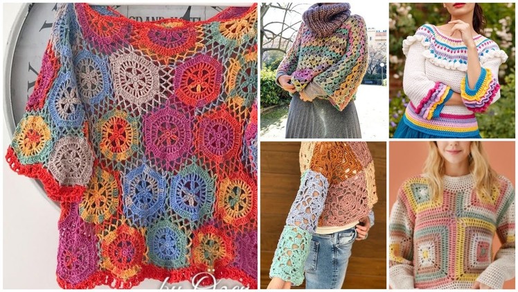 New Granny Crochet pattern multicolored yarn Top.crop Top.tunic top designs