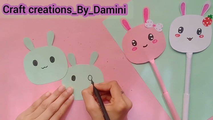 How to make Fan pen craft idea| DIY Cute Rabbit pen| pen decore idea| school supplies| school hacks