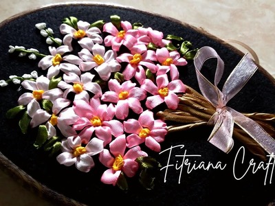 Tutorial Sulam pita Bunga Pada Kain Flanel |  flower ribbon embroidery on flannel @Fitriana craft