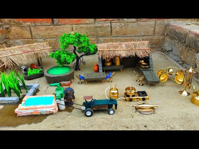 Diy how to make cow shed || house of animals - with water pump mini kitchen set