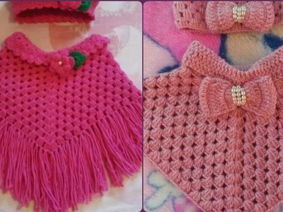 Gorgeous And Beautiful Baby Girls Winter Poncho pattern.and Soft Crochet Colour Full Designs 2021.14