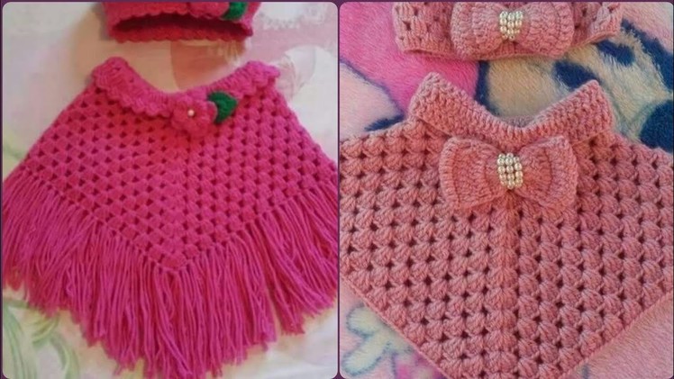 Gorgeous And Beautiful Baby Girls Winter Poncho pattern.and Soft Crochet Colour Full Designs 2021.14