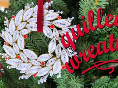 QUILLING:  Beautiful White Christmas Wreath Ornament, Paper Craft Tutorial