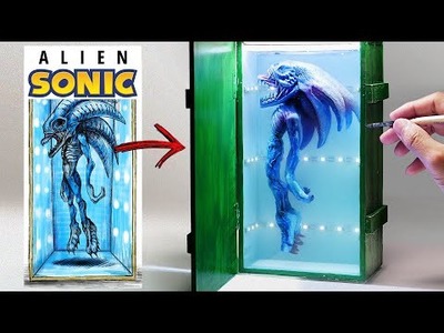 How to make Sonic turned into an Alien in the NASA box Diorama. Polymer Clay. Epoxy resin