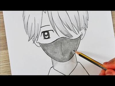 ERKEK ANİME ÇİZİMİ. Easy anime drawing | how to draw anime boy wearing a mask easy step-by-step