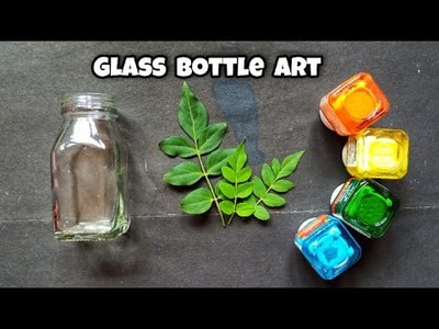 Unique bottle art| Bottle painting idea| Best out of waste| Glass painting using Leaf| DIY