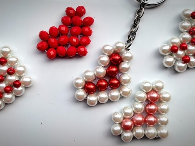 Beaded Heart Keychain | Pearl beaded keychain | Valentine gift | Beads craft ideas