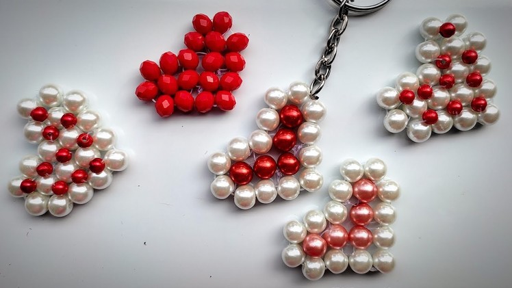 Beaded Heart Keychain | Pearl beaded keychain | Valentine gift | Beads craft ideas
