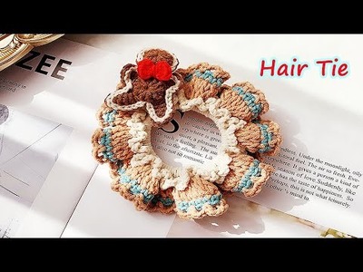 Crochet Hair Tie Gingerbread man Christmas