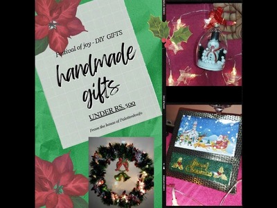 DIY Christmas gift hamper under Rs. 500|Handmade gifts for Christmas|Wreath|Candle Holder|ShakerCard